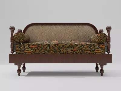 Antique Wooden Sofa Realistic Vintage Furniture Low-poly 3D model