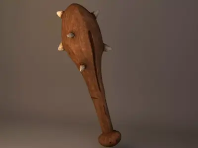 weapon wooden sword with spikes Low-poly 3D model