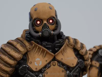 Gameready highly detailed realistic yellow robot Low-poly 3D model
