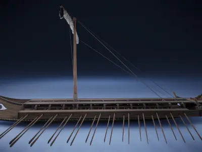 Bireme viking ship Low-poly 3D model