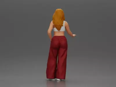 Chola style woman white top red baggy pants posing 3D print model