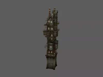 Stylized Steampunk Tower House 3D model