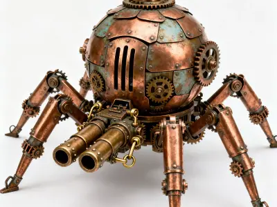 Copper Crawler Steampunk Spider-Tank 3D Model Low-poly 3D model