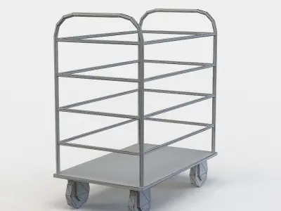 Trolley wooden on wheels Low-poly 3D model