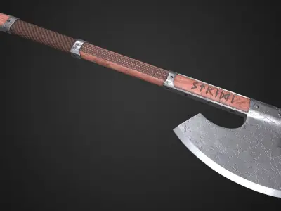 Medieval axe Low-poly 3D model 10