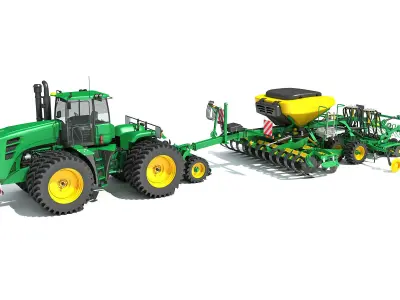 Tractor and Seed Drill 3D model