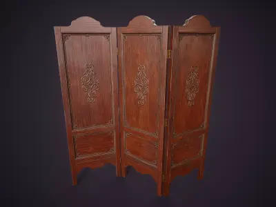 Vintage folding screen Low-poly 3D model