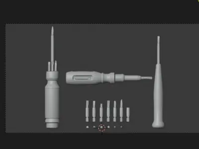 Screwdrivers with nozzles set Low-poly 3D model