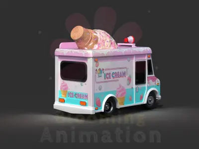 Low Poly Game Ready Ice-Cream Truck with PBR textures Low-poly 3D model