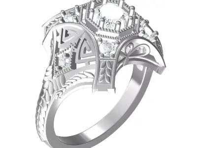 Vintage Art Deco Filigree Diamond Engagement Ring 3D print model