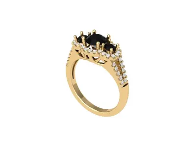 Solitair 3 Stone ArtDeco Ring 3D print model