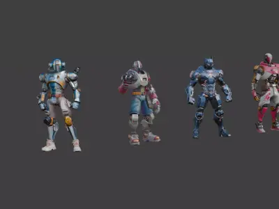 Cyberpunk Combat Androids LowPoly Low-poly 3D model