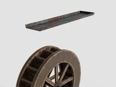 Stylized Watermill With Pan - Rigged and Animated Low-poly 3D model