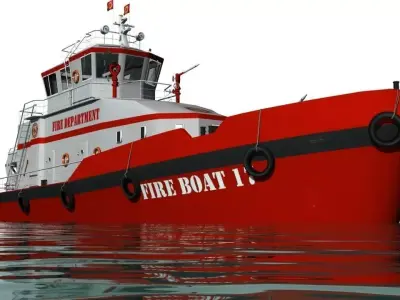 Fireboat tug boat in water 3D model