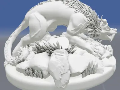 Monster creature on rock 3D print model