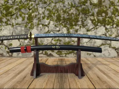 Damascus Steel Katana  Low-poly 3D model