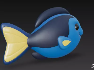 Cartoon Plush Blue Tang Low-poly 3D model