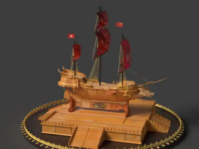 Chinese sail ship  Low-poly 3D model