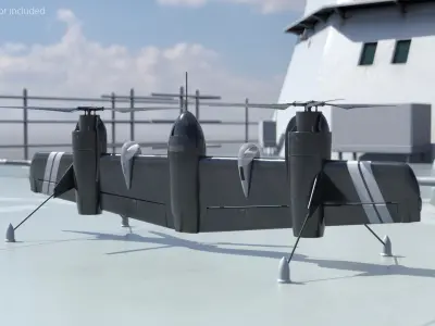  Prototype UAV Rotor Wing Technology Black Rigged for Cinema 4D 