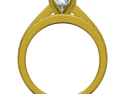 Antique Solitaire Bridal Engagement Ring with Band 3D print model