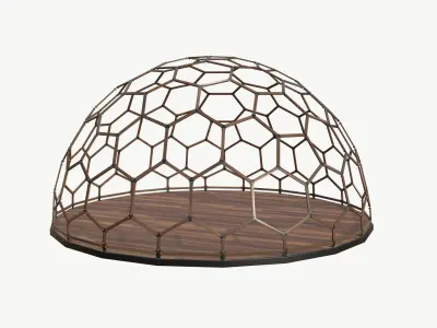 Wooden Geodesic Dome V4 Hexagonal Structure 3D model
