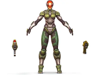 Cartoon Sci-Fi Cyborg Drone Trooper Soldier Low-poly 3D model get