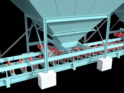 Concerete batching plant feeding hoppers 3D model