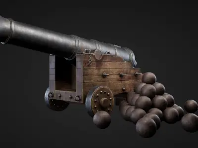 Cannon with balls Low-poly 3D model purchase