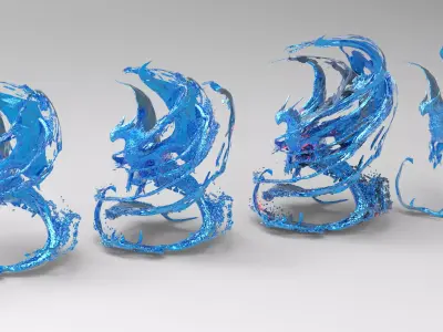 Dragon water splash sculpture collection  3D model