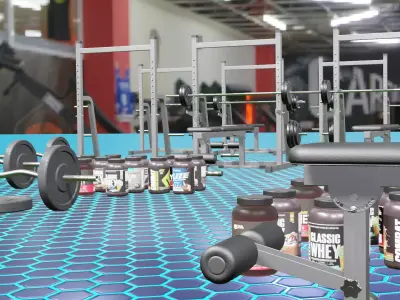 full gym with supplements blender project Low-poly 3D model