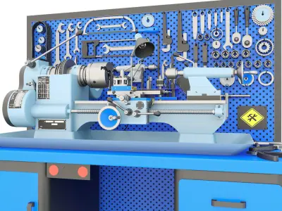 MN-80 Industrial lathe machine tool workbench and garage tools 3D model
