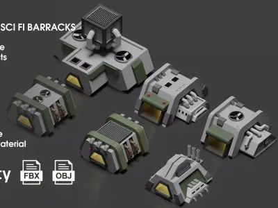 Low Poly Sci-Fi Barracks Low-poly 3D model