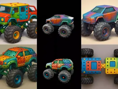 Monster Truck bundle 8 pack 100 glb 3D model