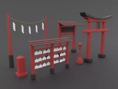 Japanese Shrine Pack Low-poly 3D model