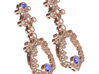 Antique Vintage Style Diamond Stud Earring 3D print model