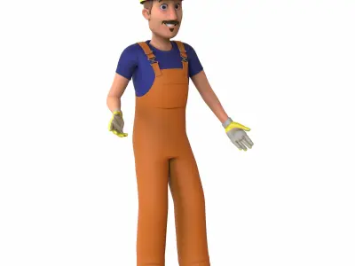 Cartoon Worker Character Low-poly 3D model