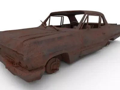 Rusted Vintage Car Wreck Low-poly 3D model