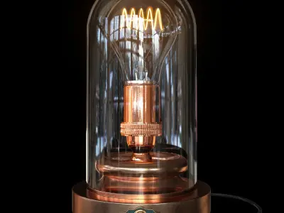 Steampunk Glass Case - Edison Lamp 3D model