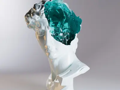 Ruined antique bust with insides of a skull 3D model