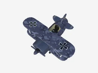 Airplane Cartoon A10 Blue Camouflage - Classic Aircraft Low-poly 3D model