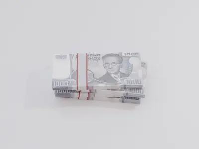 1000 Austrian Schilling Currency Low-poly 3D model