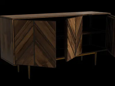 Large Dark Hunton Oak Wood Sideboard 3D model