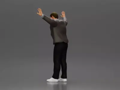 Man in Stylish Jacket and Sneakers Leaning Against the Wall 3D print model