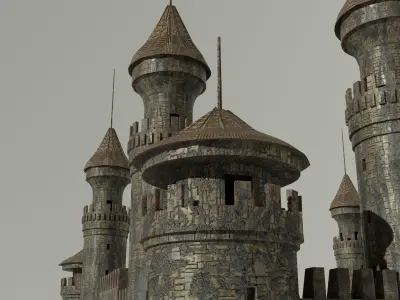 Medieval Castle Concentrated English or French Style Low-poly 3D model