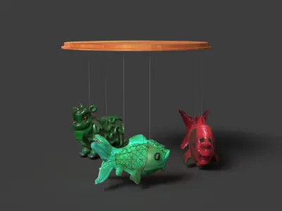 Chinese fish  lantern with lion dance costume  Low-poly 3D model
