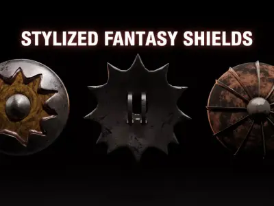 3 Stylized Fantasy Shields Set Low Poly Game ready Low-poly 3D model