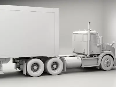 Generic Semi Truck Day Cab and Dry Van Box Trailer UT 3D model