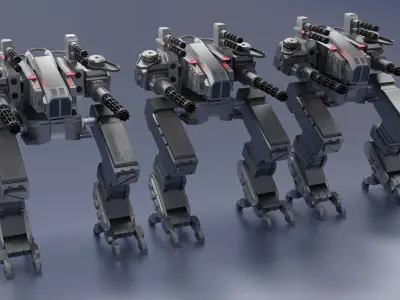 War-Robot robot with guns Low-poly 3D model