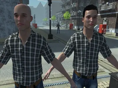 Civilian man in jeans and plaid shirt Low-poly 3D model