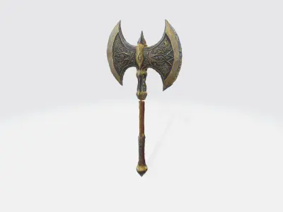A medieval battle axe with a large double edged 3D model